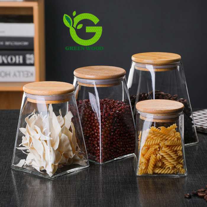 ست بانکه (جا حبوباتی) 4 عددی بامبو شیشه ای پیرکس  کد Gw90301047