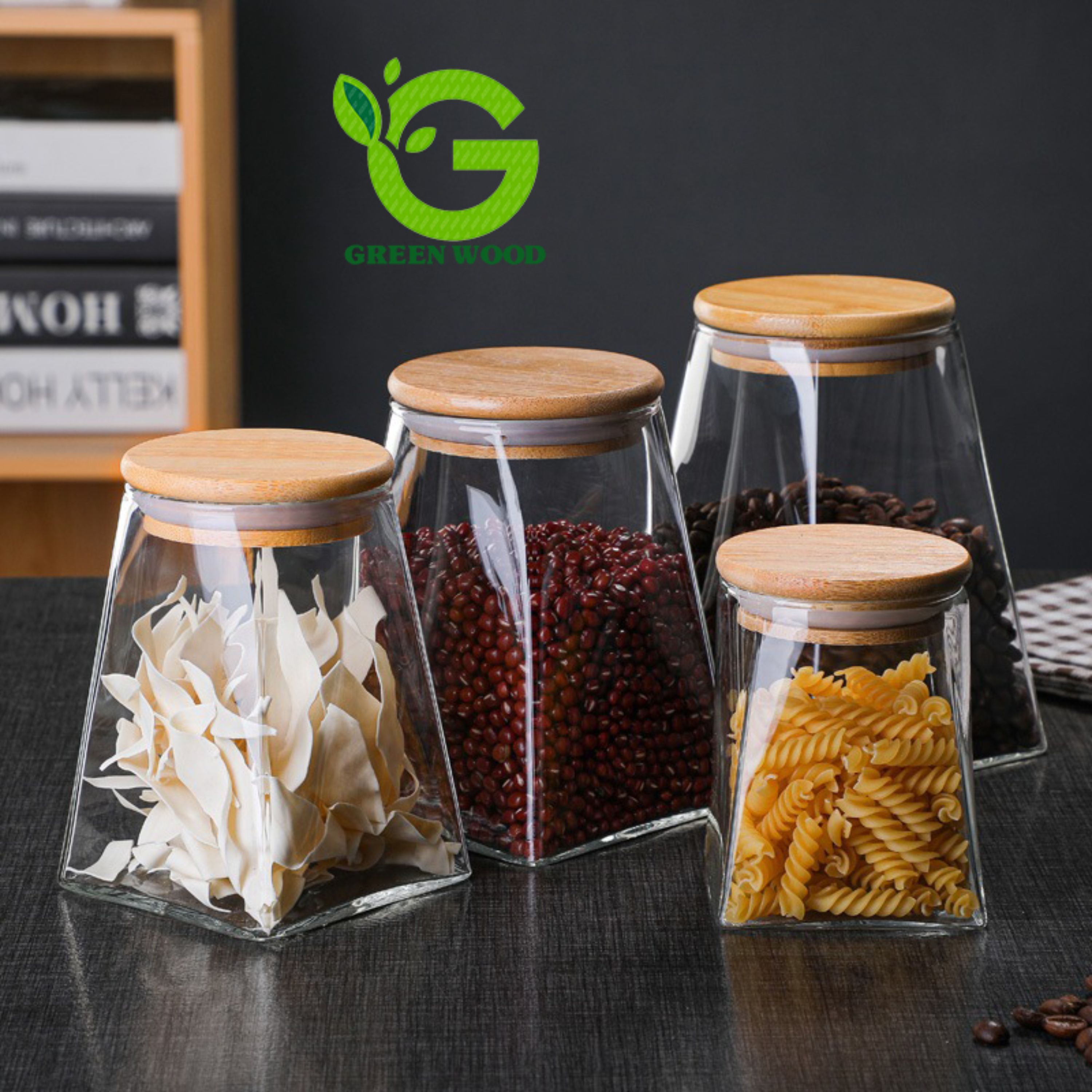 ست بانکه (جا حبوباتی) 4 عددی بامبو شیشه ای پیرکس  کد Gw90301047