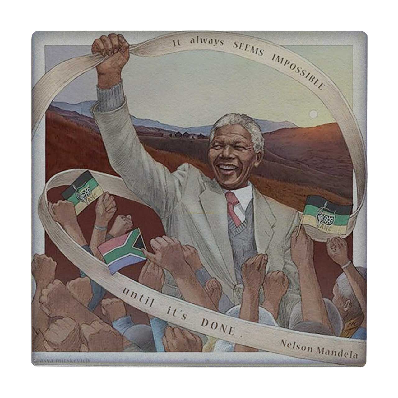 کاشی کارنیلا طرح پرتره نلسون ماندلا مدل لوحی کد klh955