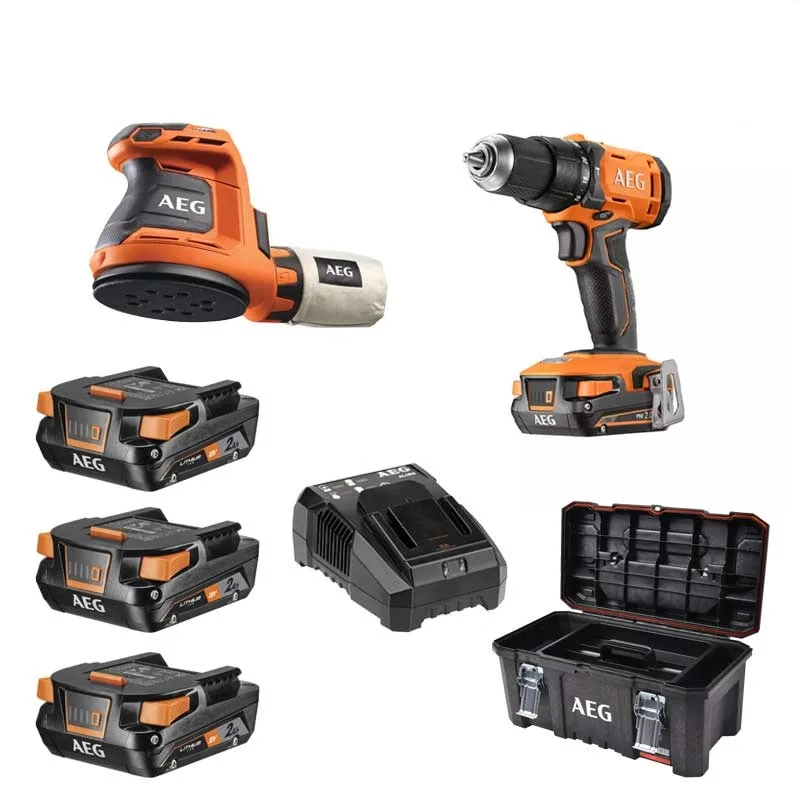 کیت دریل چکشى و سمباده 18 ولت آاگ مدل BSB18G4-203TBLK3+BEX18-125