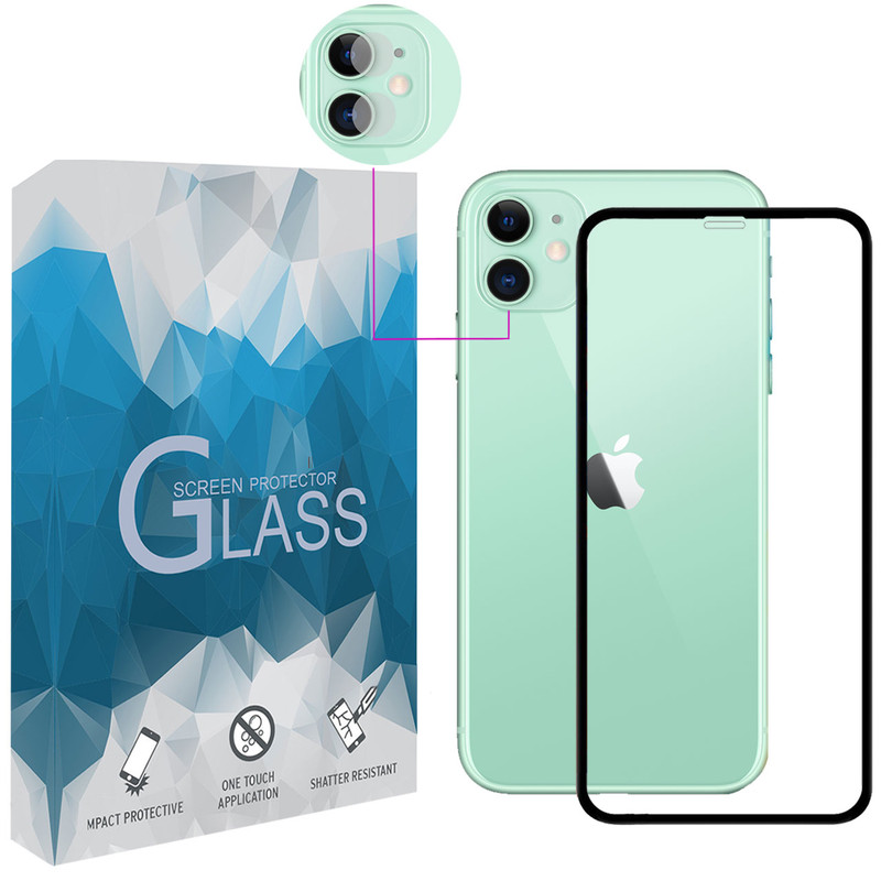 محافظ صفحه نمایش مدل FLGSP مناسب برای گوشی موبایل اپل iPhone 11 به همراه محافظ لنز دوربین | کالا برتری