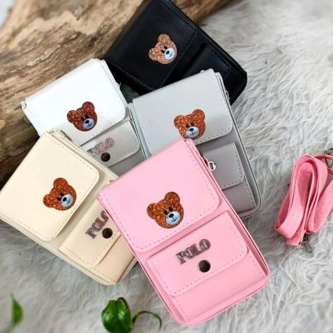 کیف دوشی زیبا از جنس  چرم زنانه و دخترانه خرس روی کیف رنگبندی متنوع متریال عالی زنانه بند بلند
