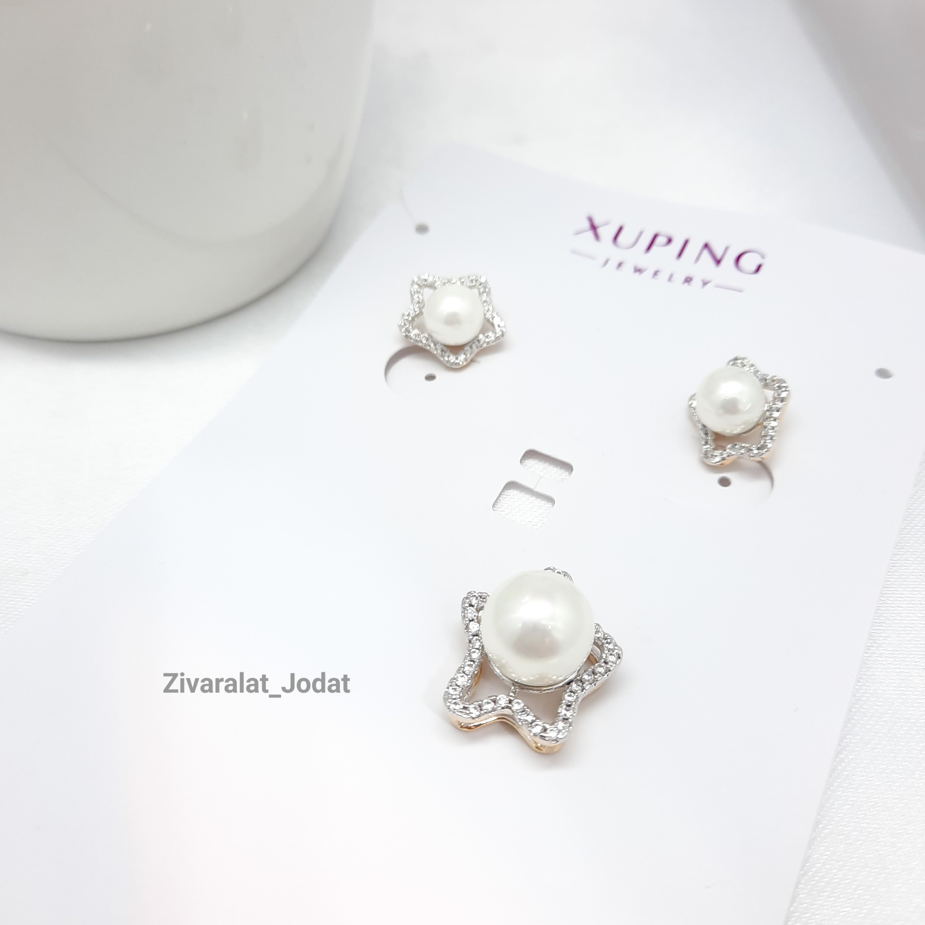 نیم ست نگین دار با مروارید ژوپینگ کدN7