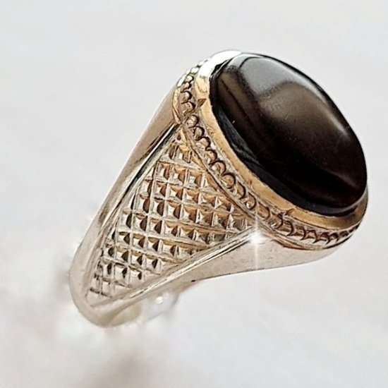 انگشتر نقره مردانه نگین عقیق یمنی کبدی دست ساز