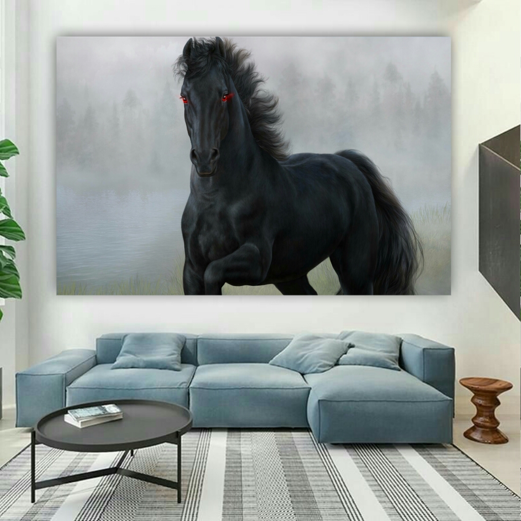 تابلو بوم طرح اسب سیاه کدBH214