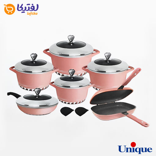 سرویس قابلمه صورتی گرانیتی یونیک 15 پارچه UN-8746