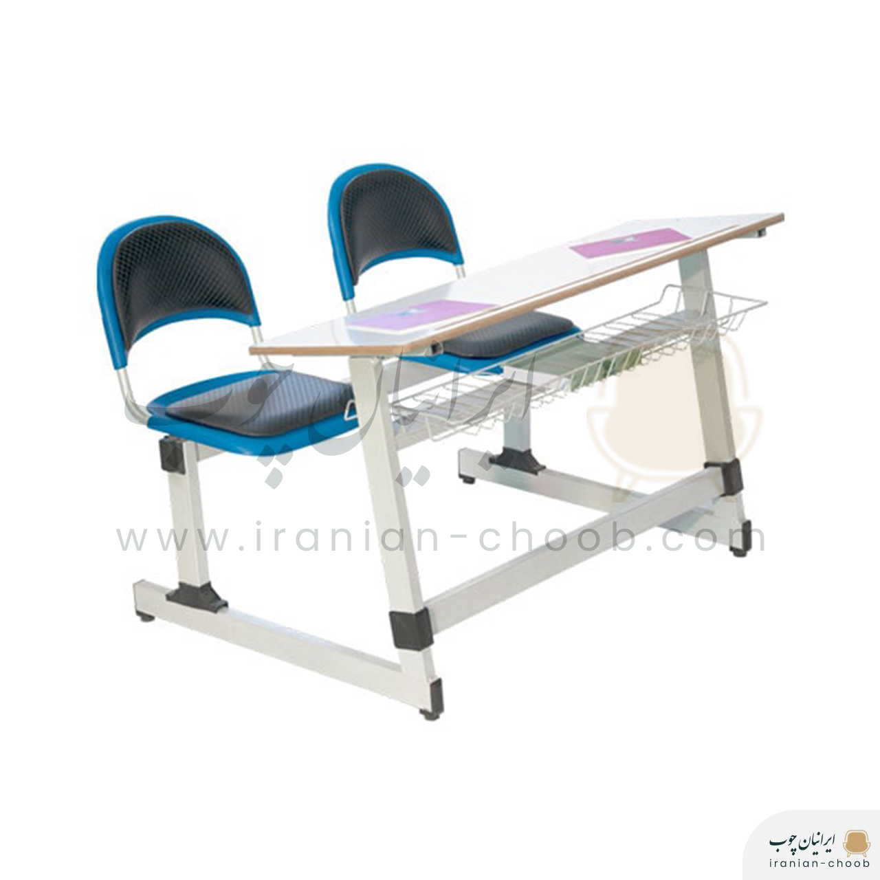 نیمکت متصل مدرسه ای دو نفره متال پلاست چرمی مدل TS102A