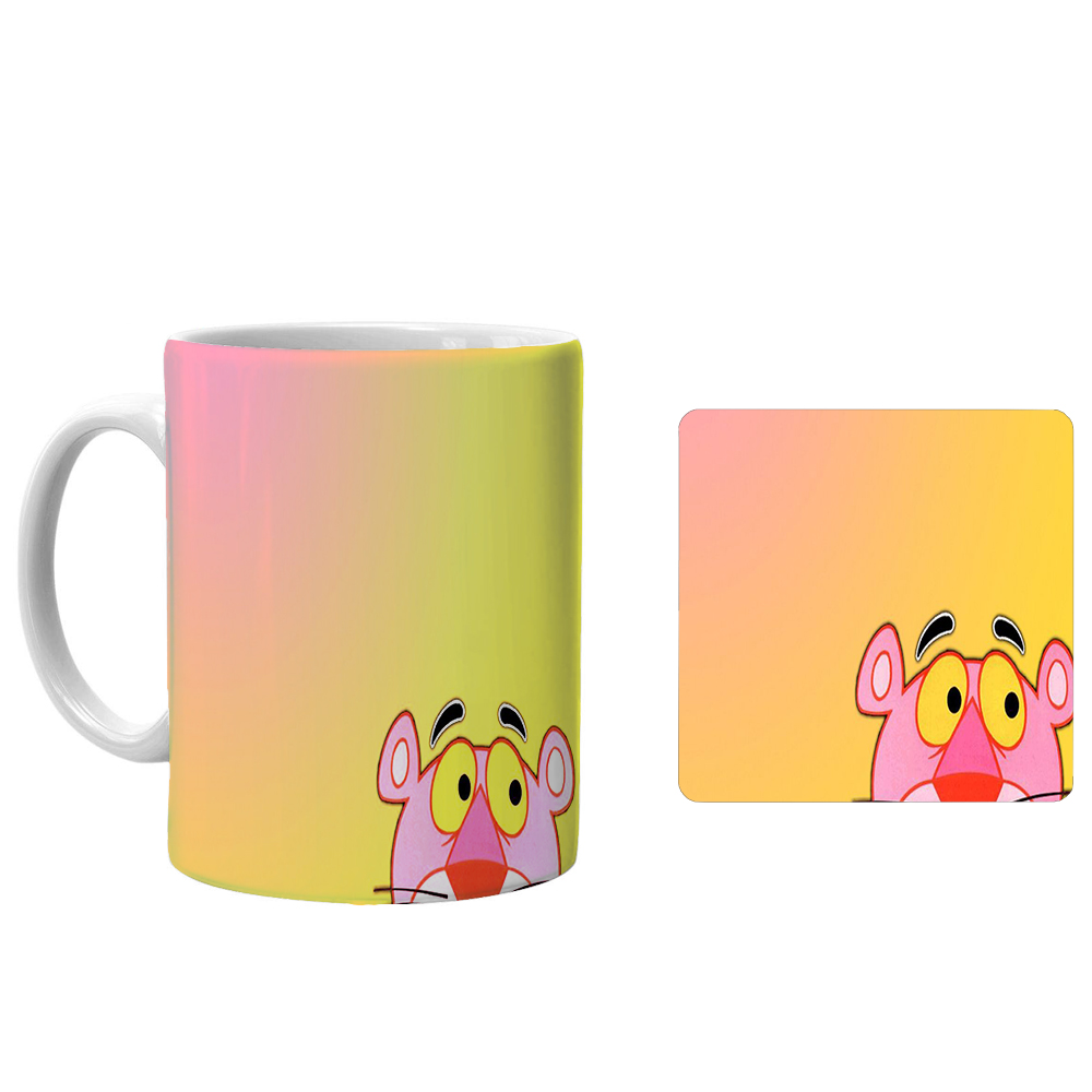 ماگ طرح پلنگ صورتی xp5 به همراه زیرلیوانی