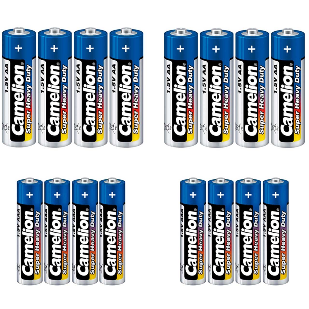 باتری قلمی و نیم قلمی کملیون مدل Super Heavy Duty بسته 16 عددی