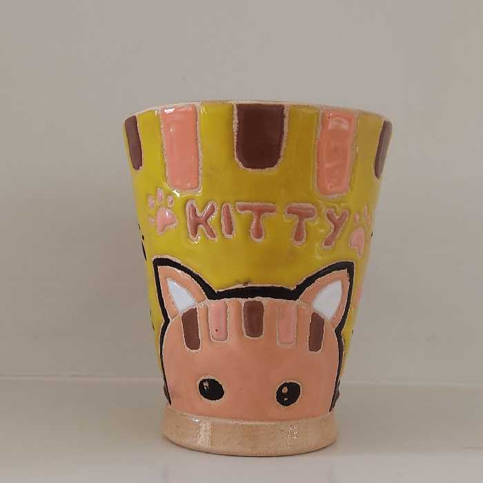 ماگ میناکاری سفال طرح گربه کوچولو