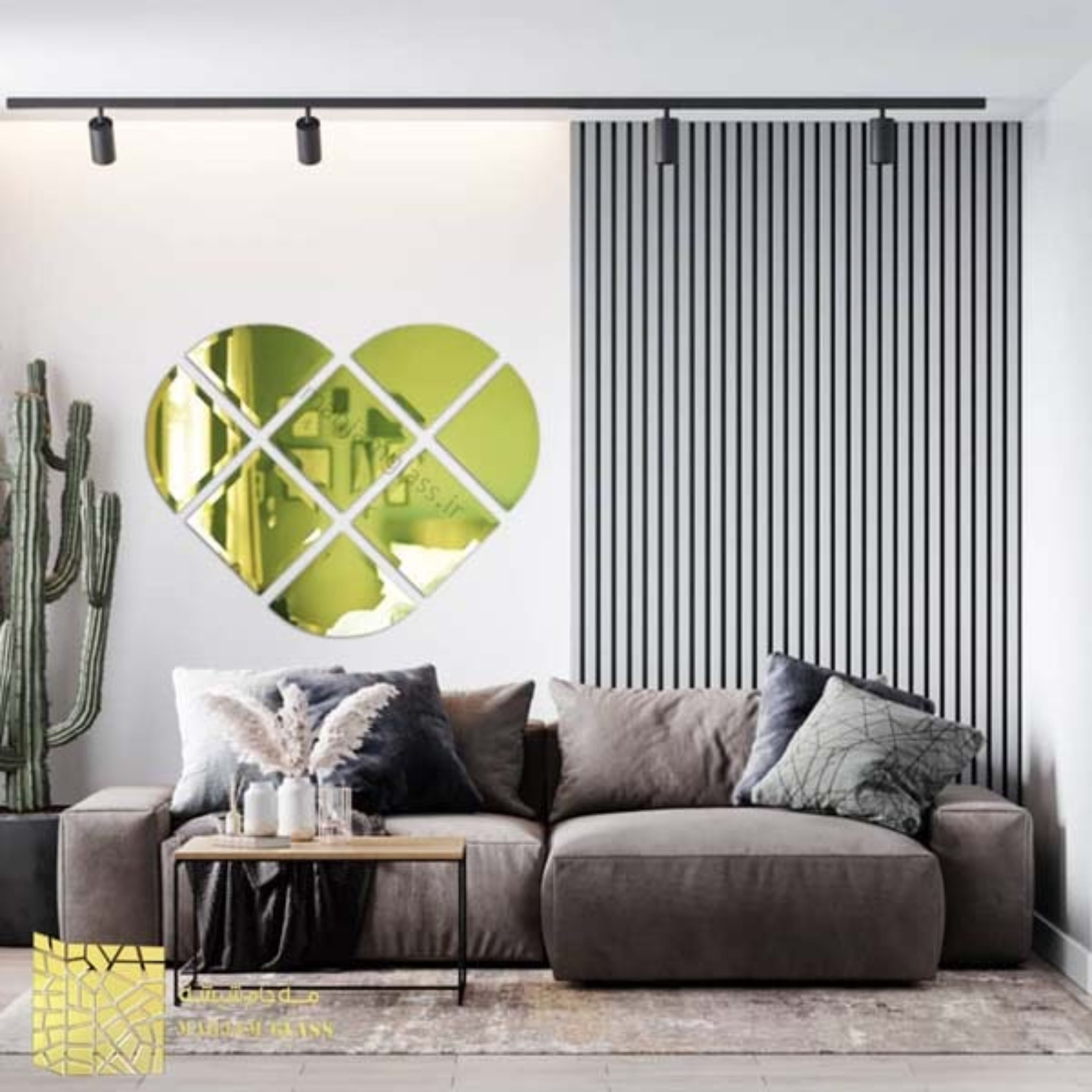 آینه آسان نصب طلایی مدل قلب کد SQ0305