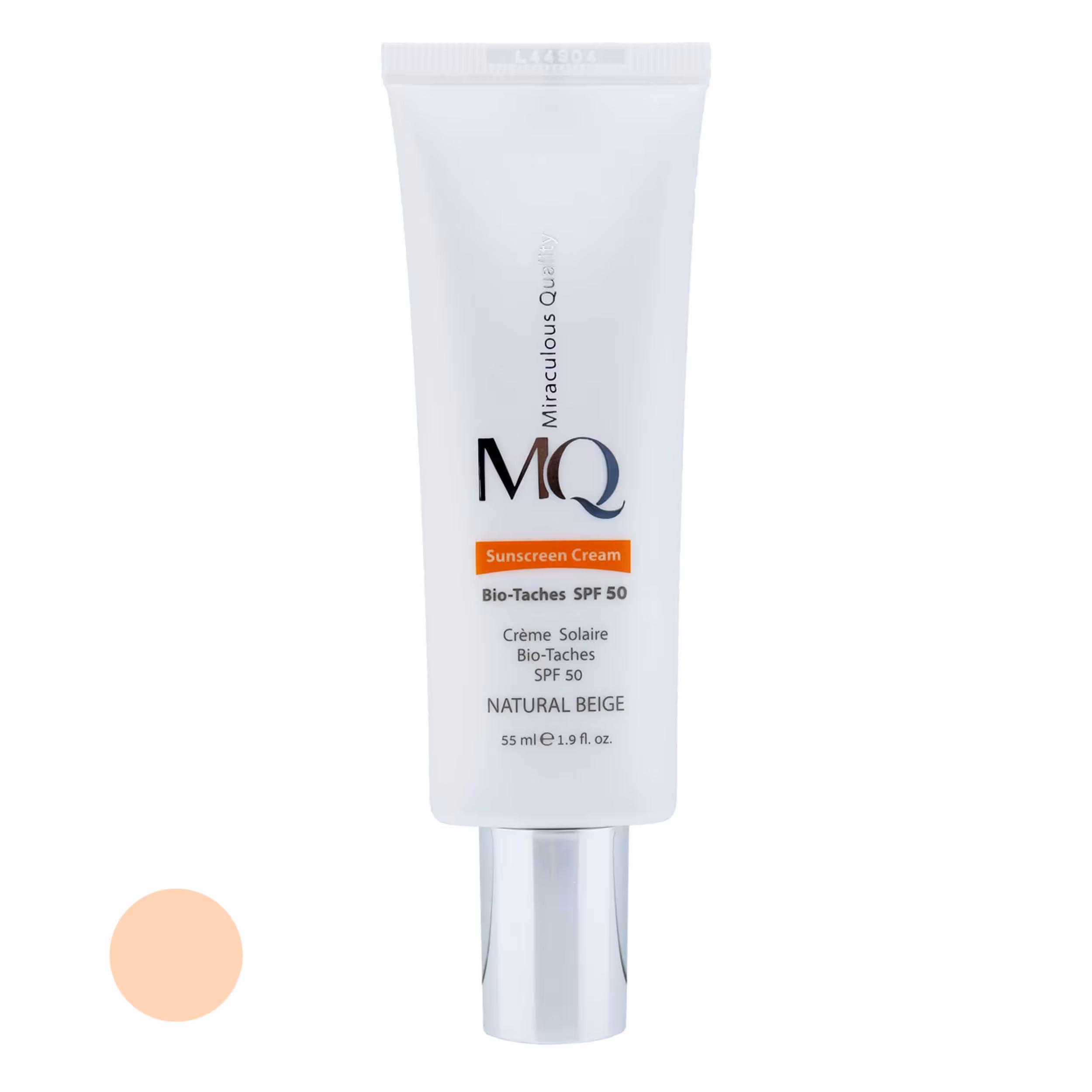 کرم ضد آفتاب رنگی ام کیو SPF50 مدل NATURAL BEIGE BIO TACHES مناسب انواع پوست حجم 55 میلی لیتر
