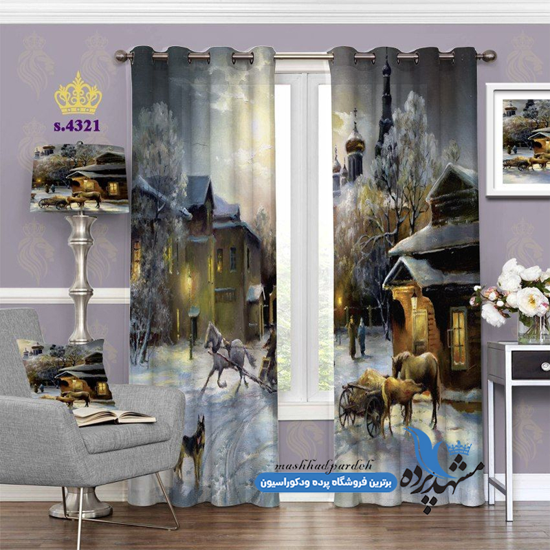 پرده پانچ منظره طرح شب زمستانی کد s-4321