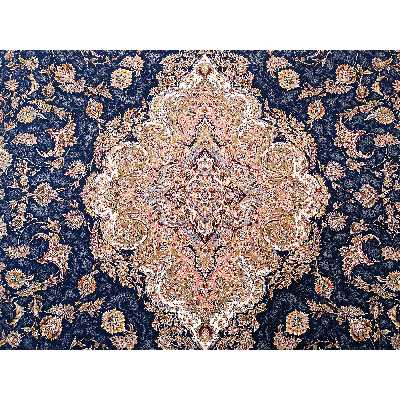 فرش ماشینی زمرد مشهد مدل 45001 زمینه آبی 