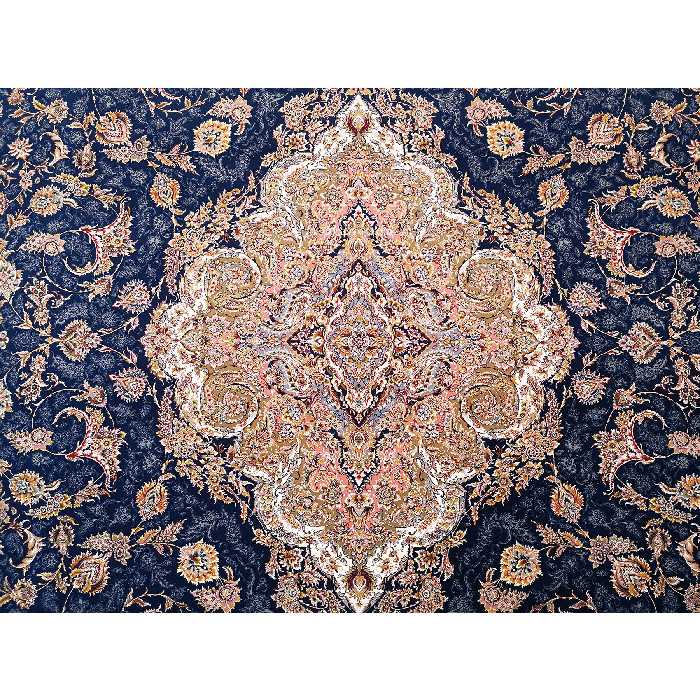 فرش ماشینی زمرد مشهد مدل 45001 زمینه آبی 