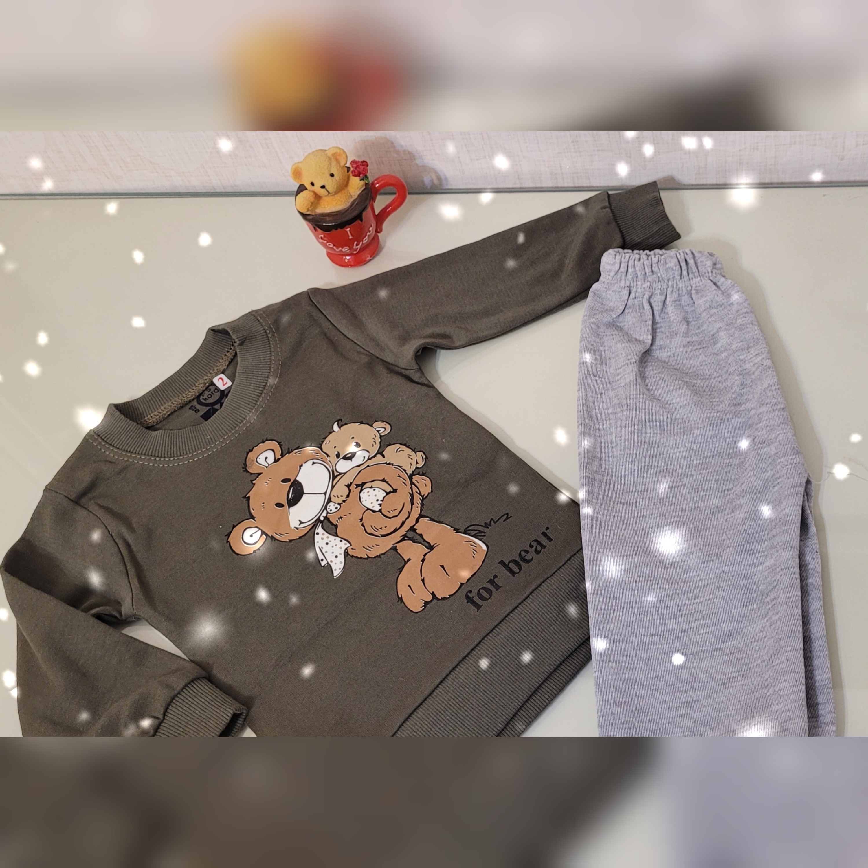 بلوز شلوار کودک طرح خرس قهوه ای سایز 2و3و4 کد 006