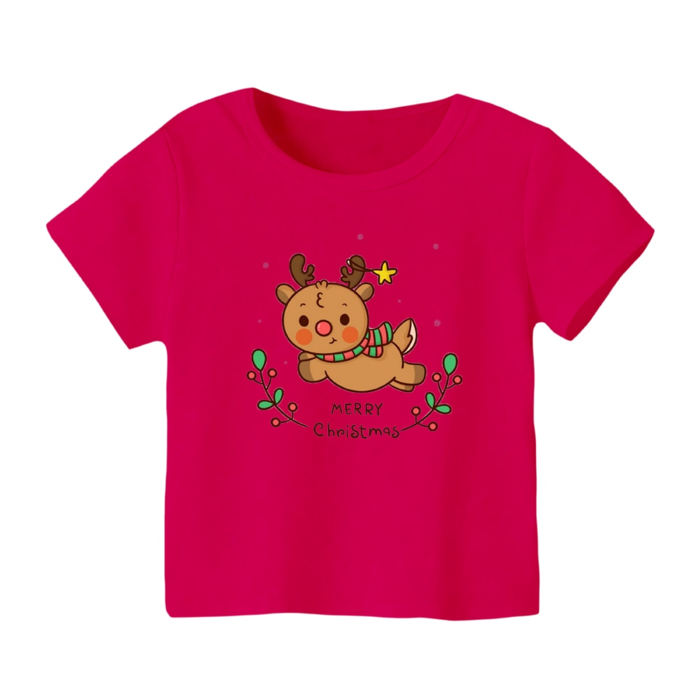تی شرت آستین کوتاه بچگانه مدل گوزن کریسمس کد 10 رنگ سرخابی