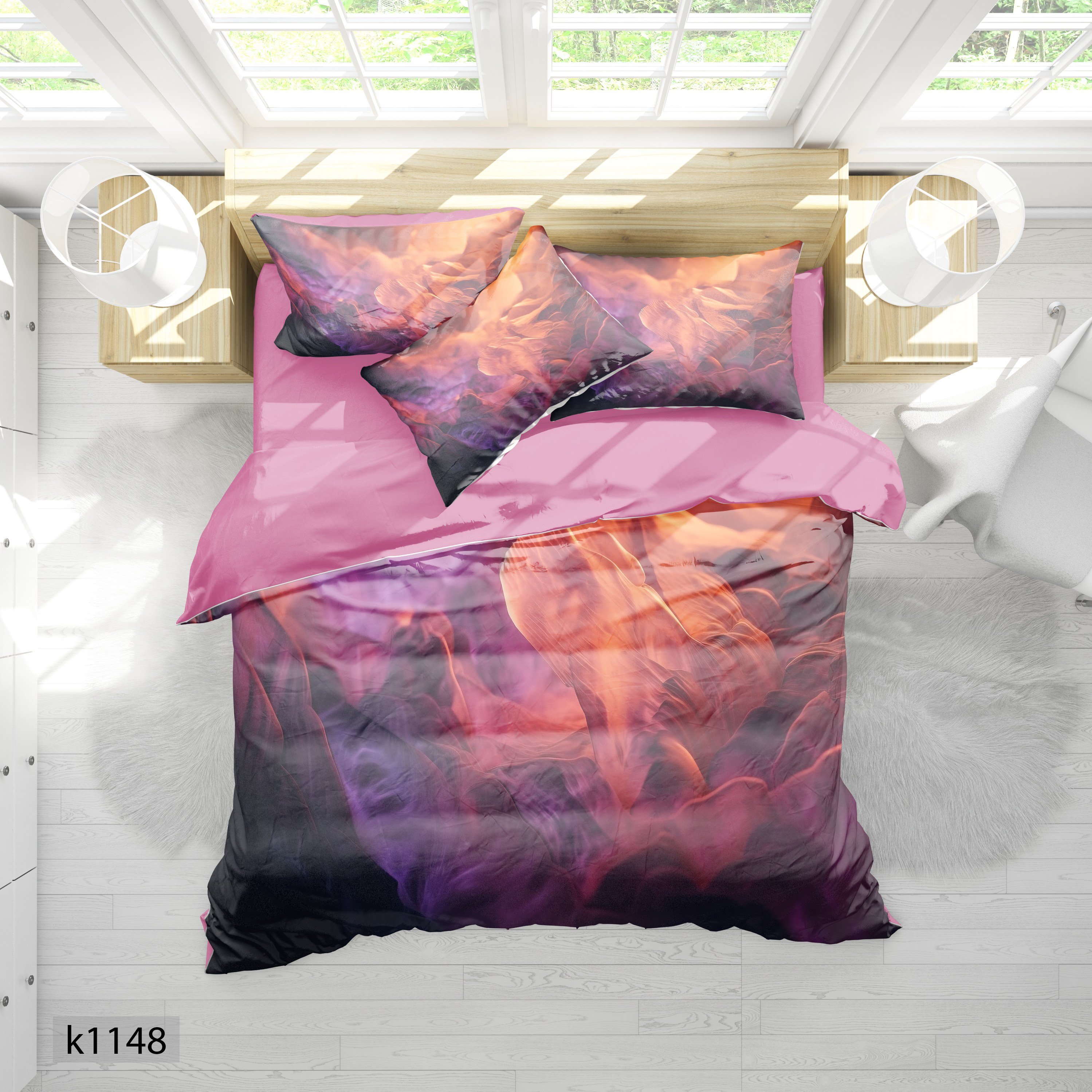 ست رو تختی چاپی 6 تیکه کالیفرنیا دو نفره   کد1148