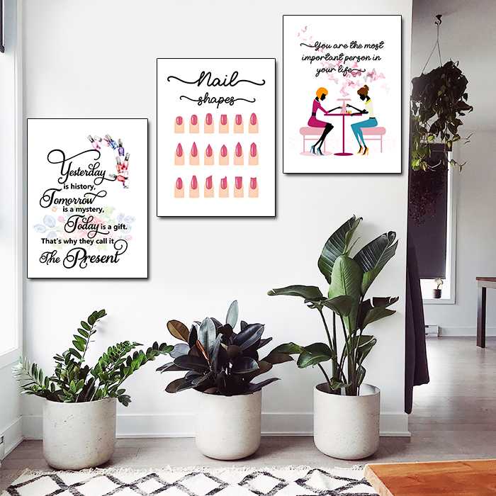 تابلو شاسی دکوراتیو سالن کاشت ناخن کد 02 مجموعه 3 عددی