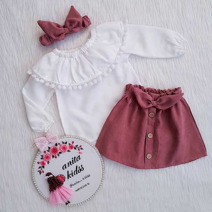 لباسبچگانه ست بلوز دامن و تل دخترانه طرح اِلنا