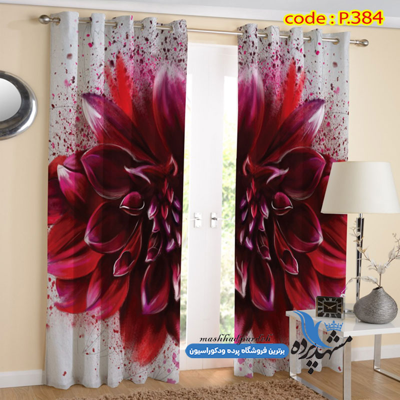 پرده پانچ گلدار طرح نقاشی گل کد p-384