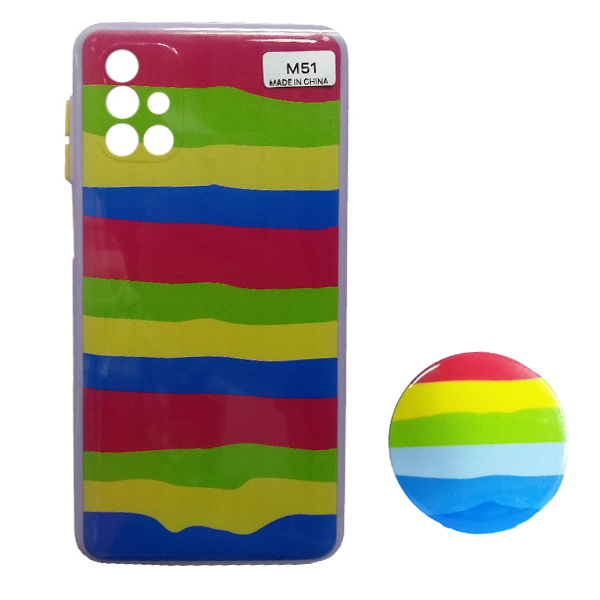 کاور مدل رنگین کمانی مناسب برای گوشی موبایل سامسونگ Galaxy M51 به همراه پاپ سوکت