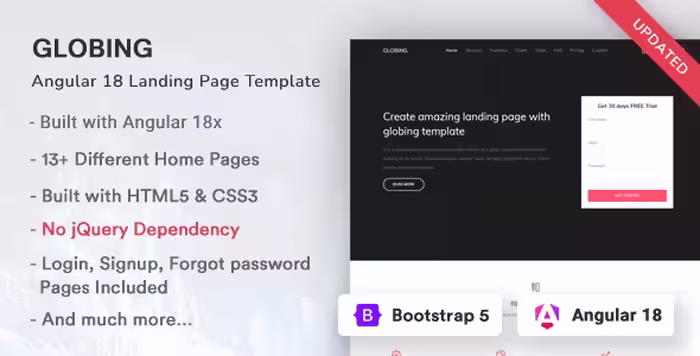 دانلود قالب انگولار صفحه فرود Globing