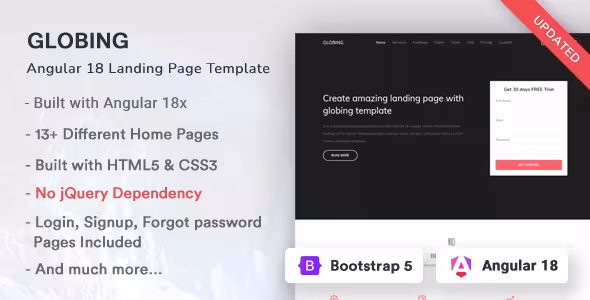 دانلود قالب انگولار صفحه فرود Globing