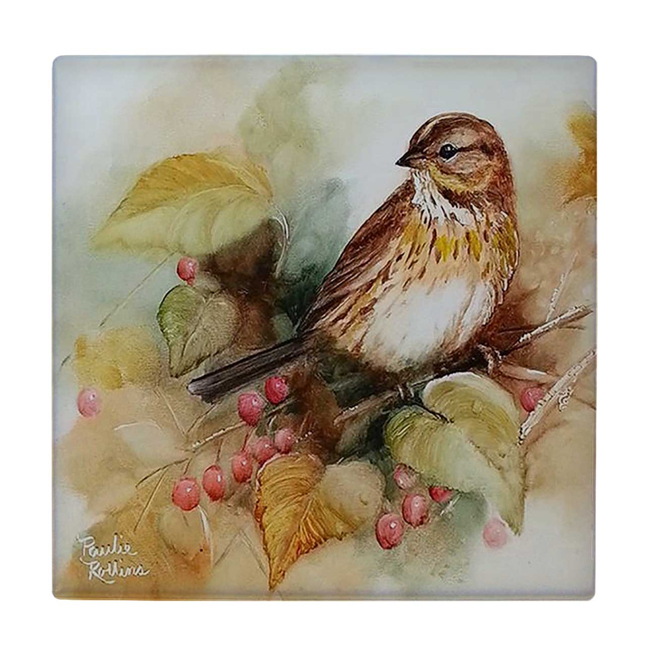  کاشی کارنیلا طرح نقاشی پرنده روی شاخه آلبالو کد wkk3181