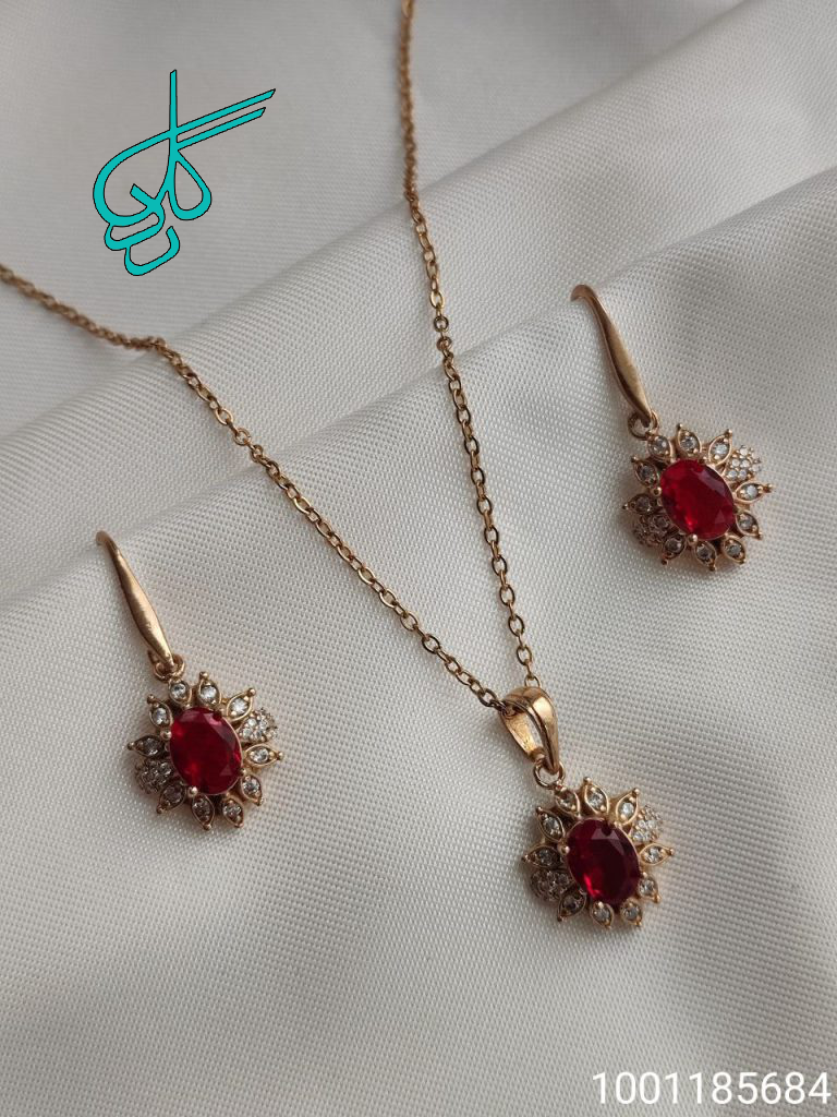خرید نیم ست زنانه نگین دار به همراه زنجیر کد 1715030 - ردگل