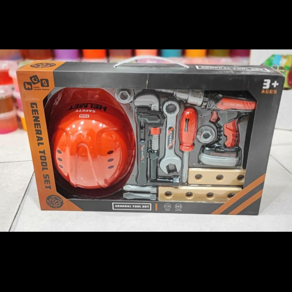  اسباب بازی ست ابزار با کلاه و دریل باطری خور 