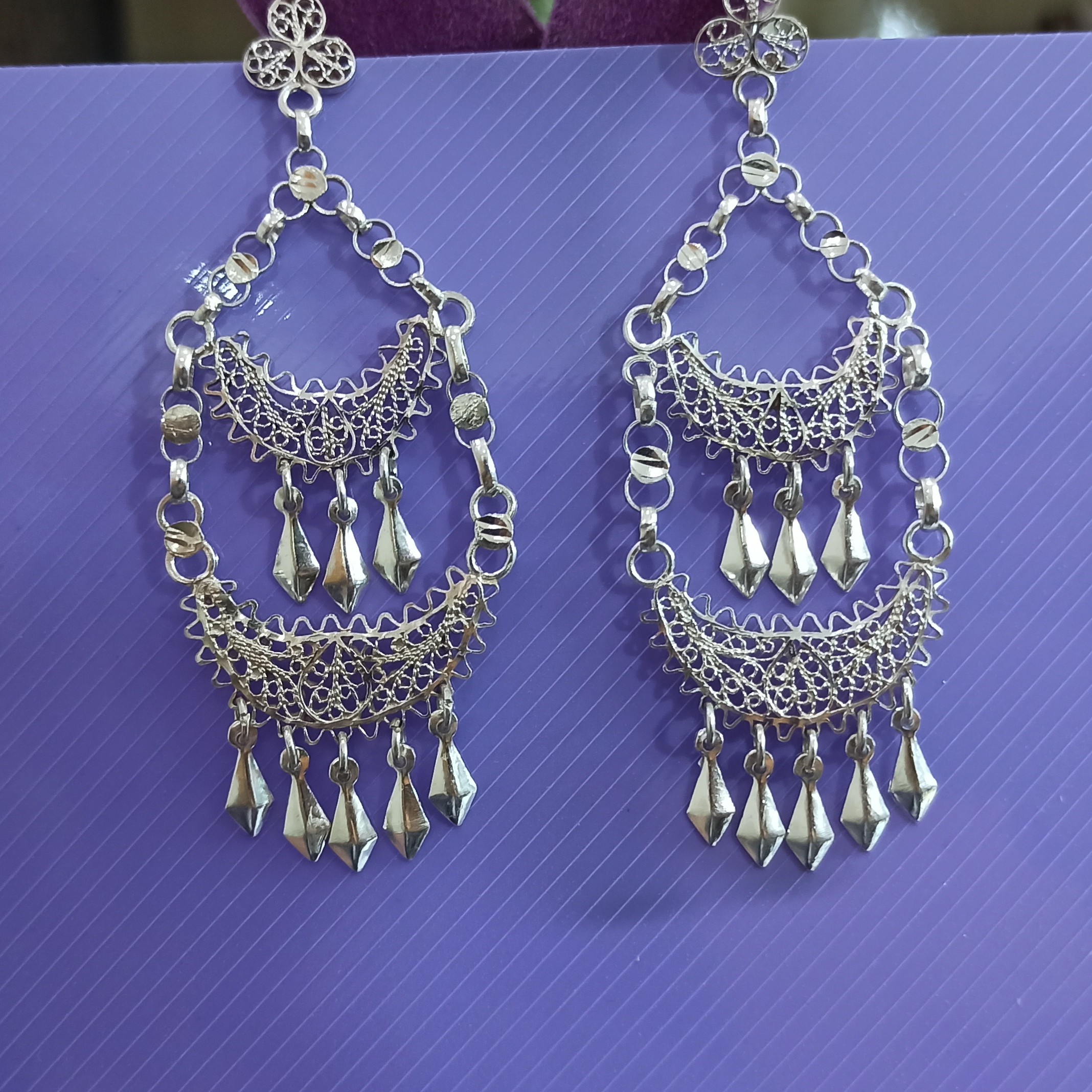 گوشواره نقره ملیله کاری اصفهان کد 353 مدل قشقایی دو طبقه