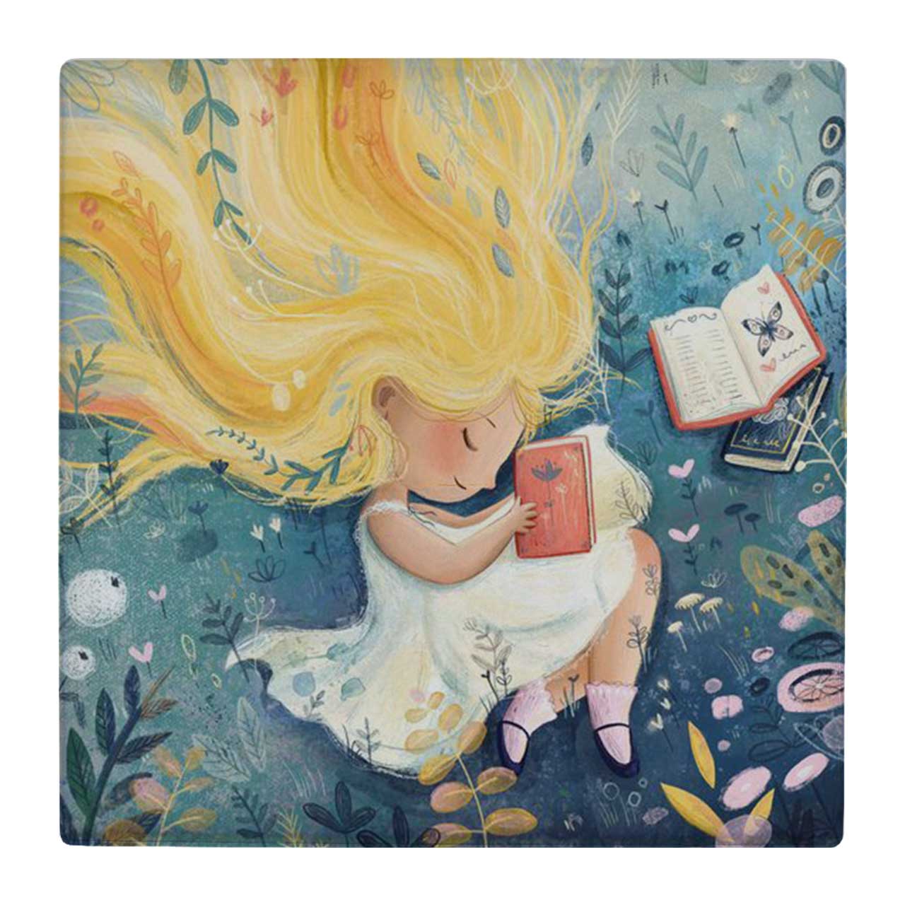  زیر لیوانی  طرح نقاشی دختر بچه کتابخوان کد    4861248_3795