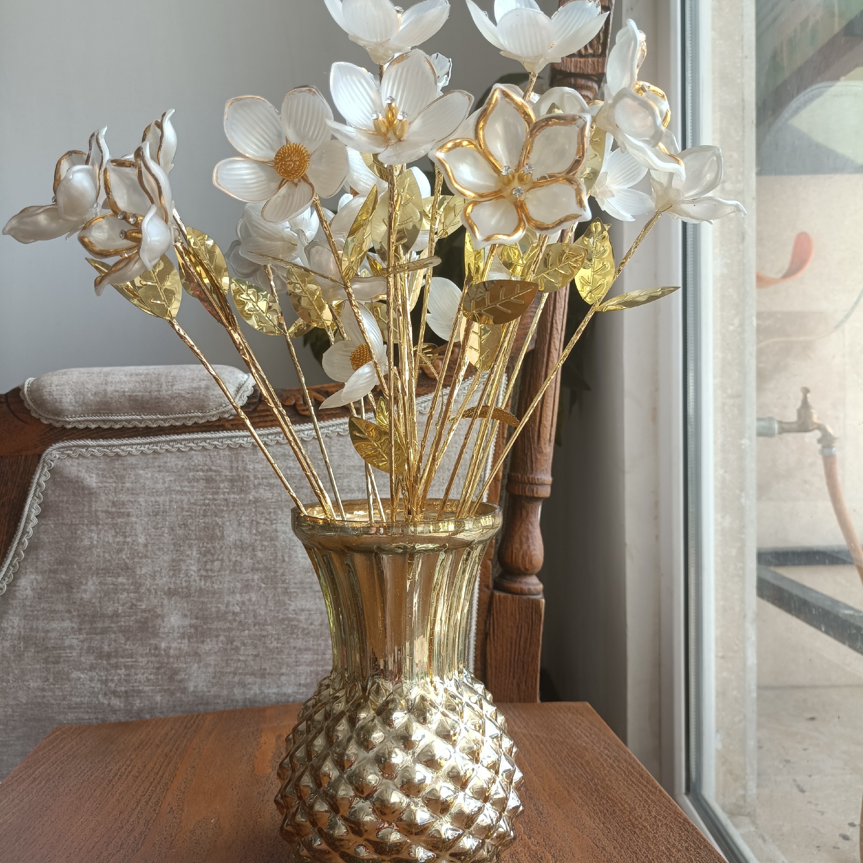  گل کریستال ،گلدان گل کریستال،گل مصنوعی،شاخه گل کریستال ،کادو ،هدیه،(10شاخه)