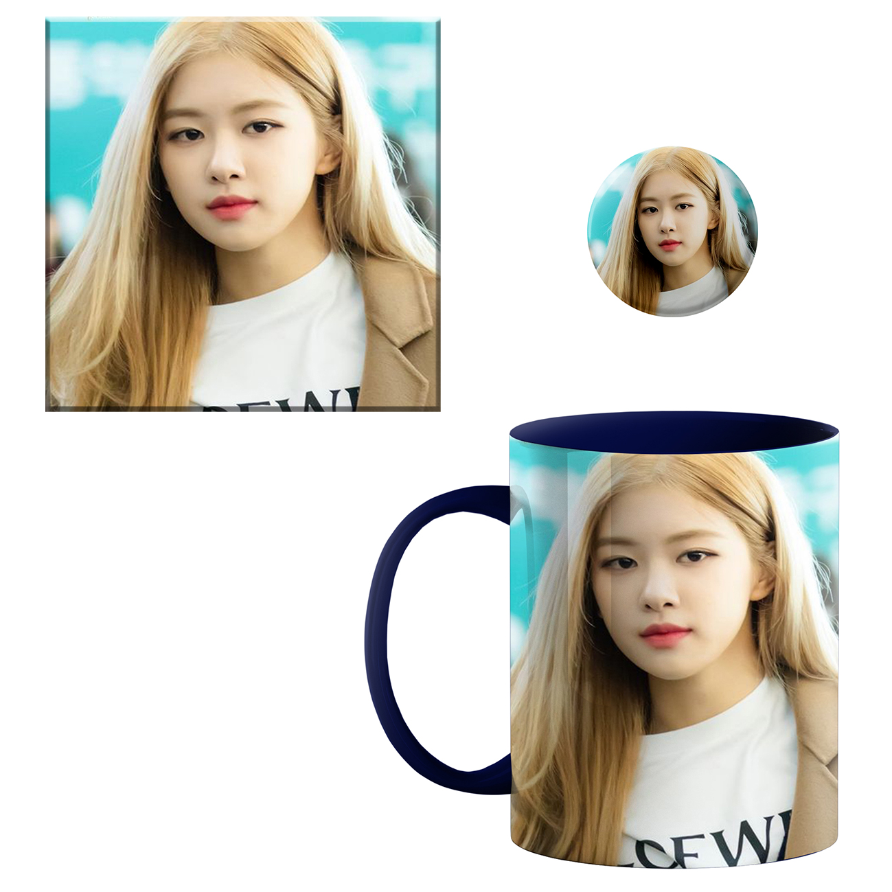 ماگ طرح رزی بلک پینک کد 070 به همراه زیر لیوانی و پیکسل