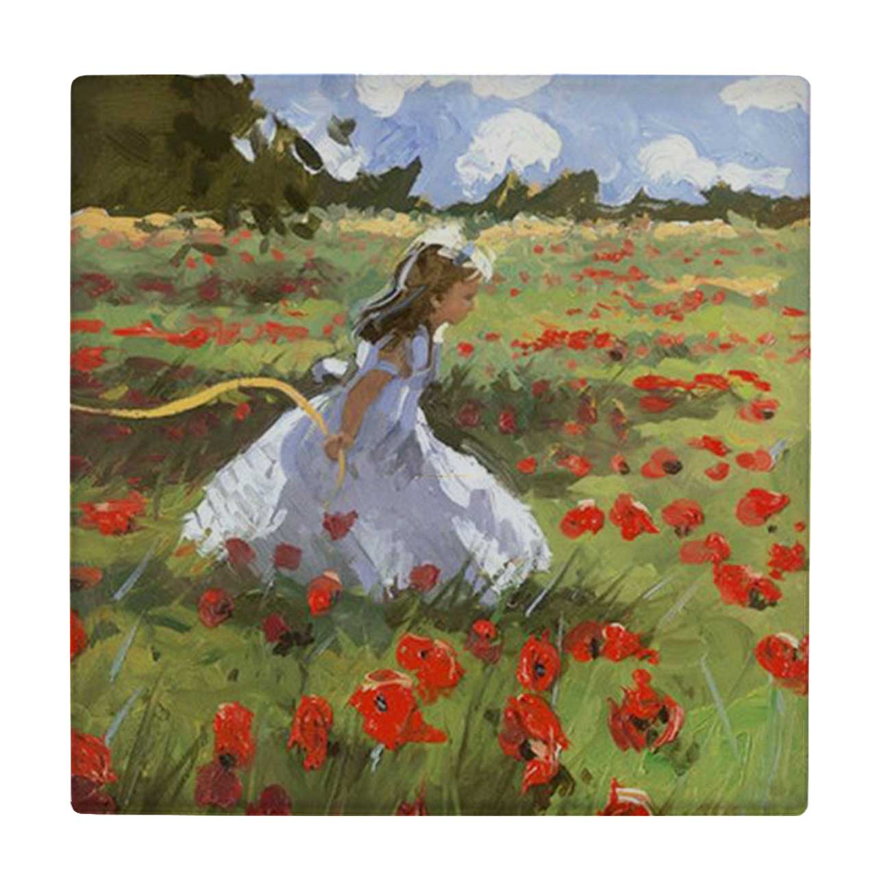 زیر لیوانی طرح نقاشی دختر و دشت شقایق کد    3865010_2009