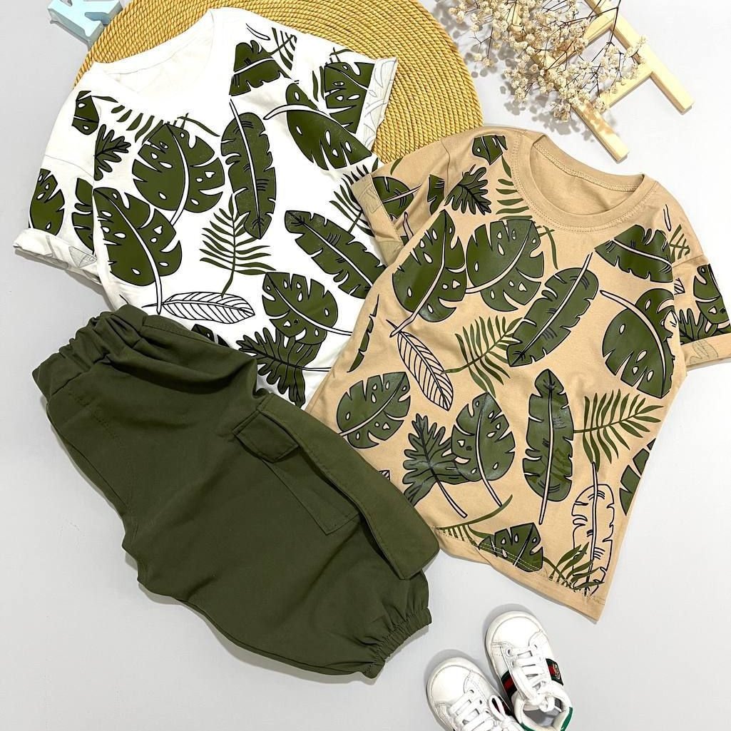 تیشرت شلوارک  سایز 45 تا 60 سفید سبز