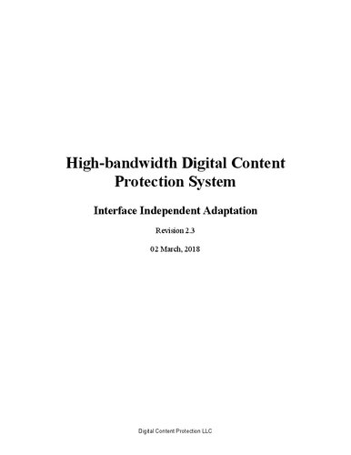 خرید و دانلود نسخه کامل کتاب High-bandwidth Digital Content Protection System: Interface Independent Adaptation: Revision 2.3