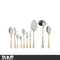 سرویس قاشق و چنگال ناب استیل 98 پارچه مدل ونیز دور طلایی جعبه کادویی