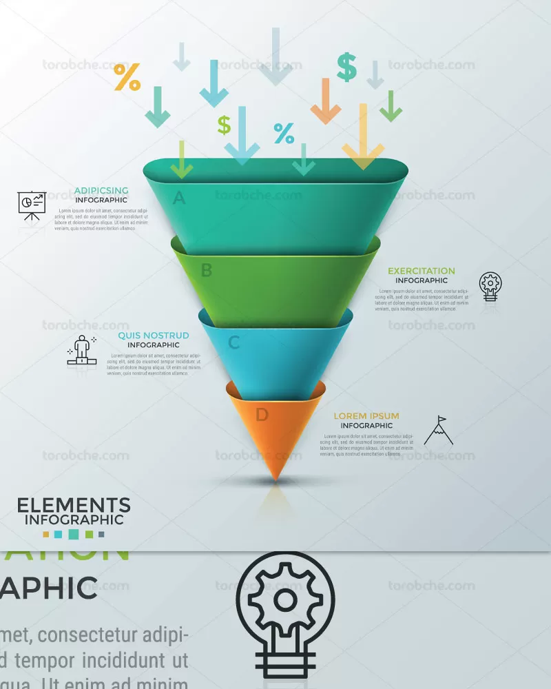 وکتور اینفوگرافیک‌ چهار مرحله ای قیفی شکل | گرافیک با طعم تربچه