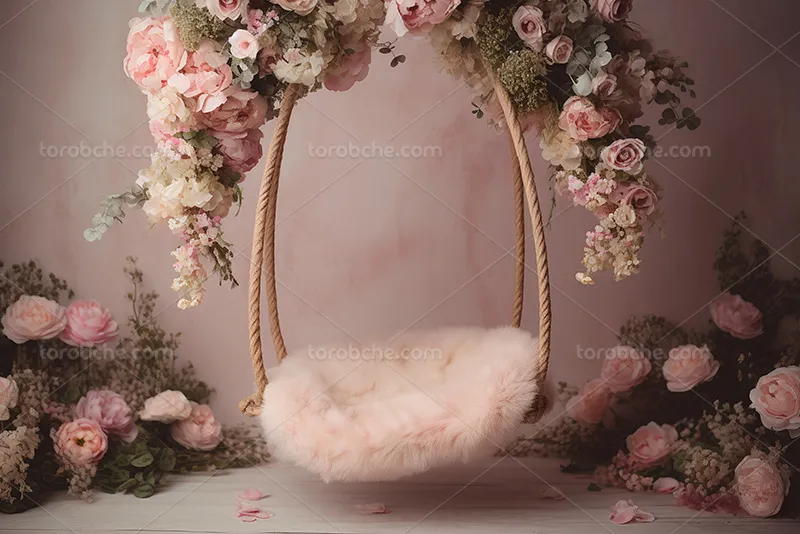 بک دراپ عکاسی تاب با گل رز صورتی | گرافیک با طعم تربچه