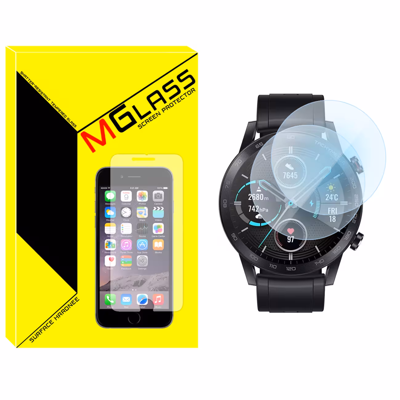 محافظ صفحه نمایش شیشه‌ای ام گلس مدل SH-MG مناسب برای ساعت هوشمند آنر Magic 2 46mm بسته دو عددی