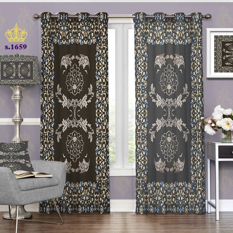 پرده پذیرایی دو قواره پانچ اسلیمی طرح حاشیه پیچک کد S1659