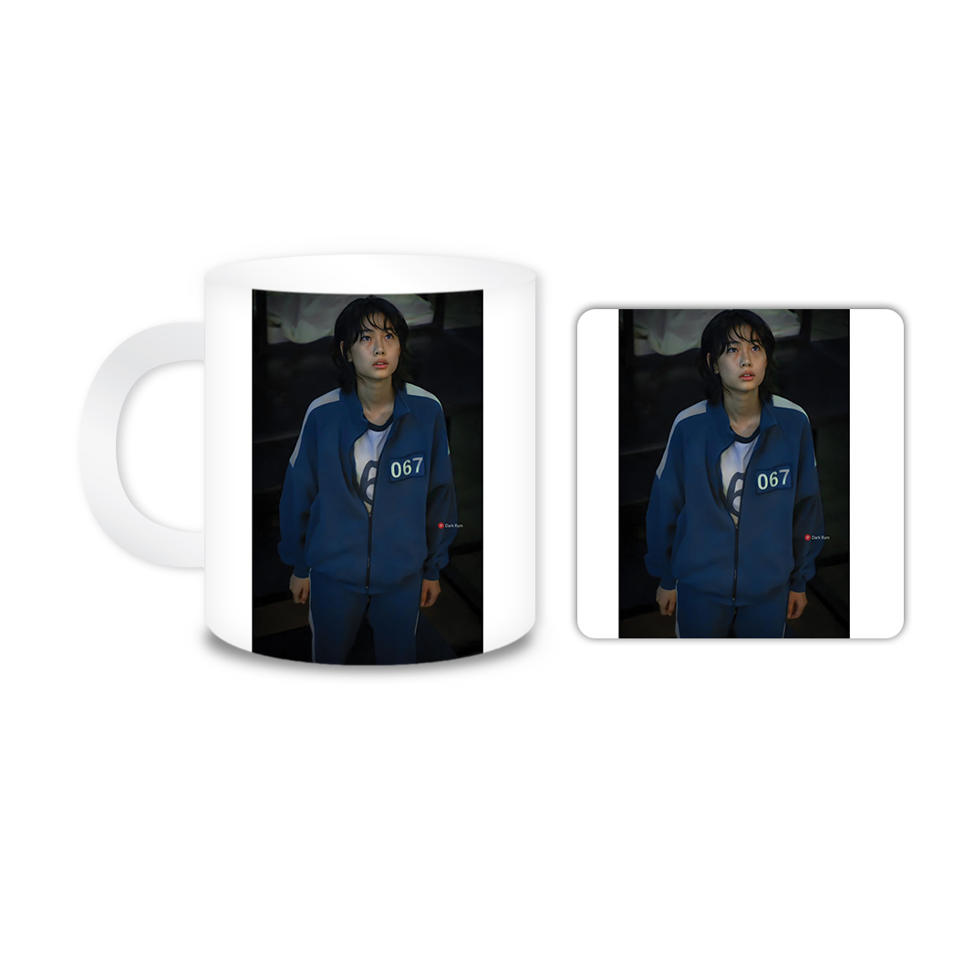 ماگ مدل Squid game کد 2196 به همراه زیر لیوانی