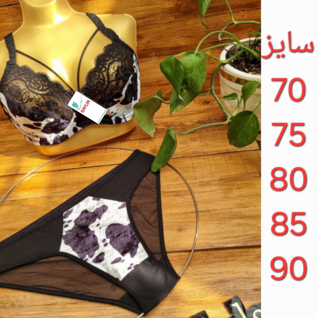 ست سوتین و شورت فانتزی طرح گاوی،ست شورت و سوتین فنردار مخمل زیر نخ،لباس زیر فانتزی زنانه،سوتین هارنس دار،سوتین دوبنده ف