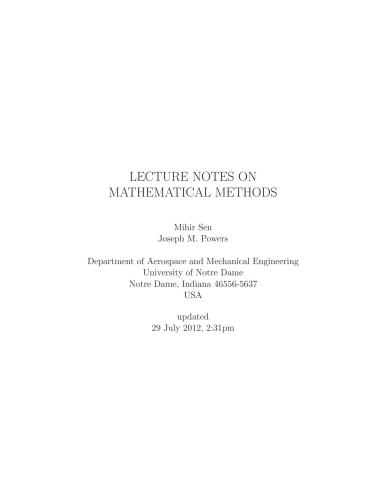 خرید و دانلود نسخه کامل کتاب Lecture Notes on Mathematical Methods