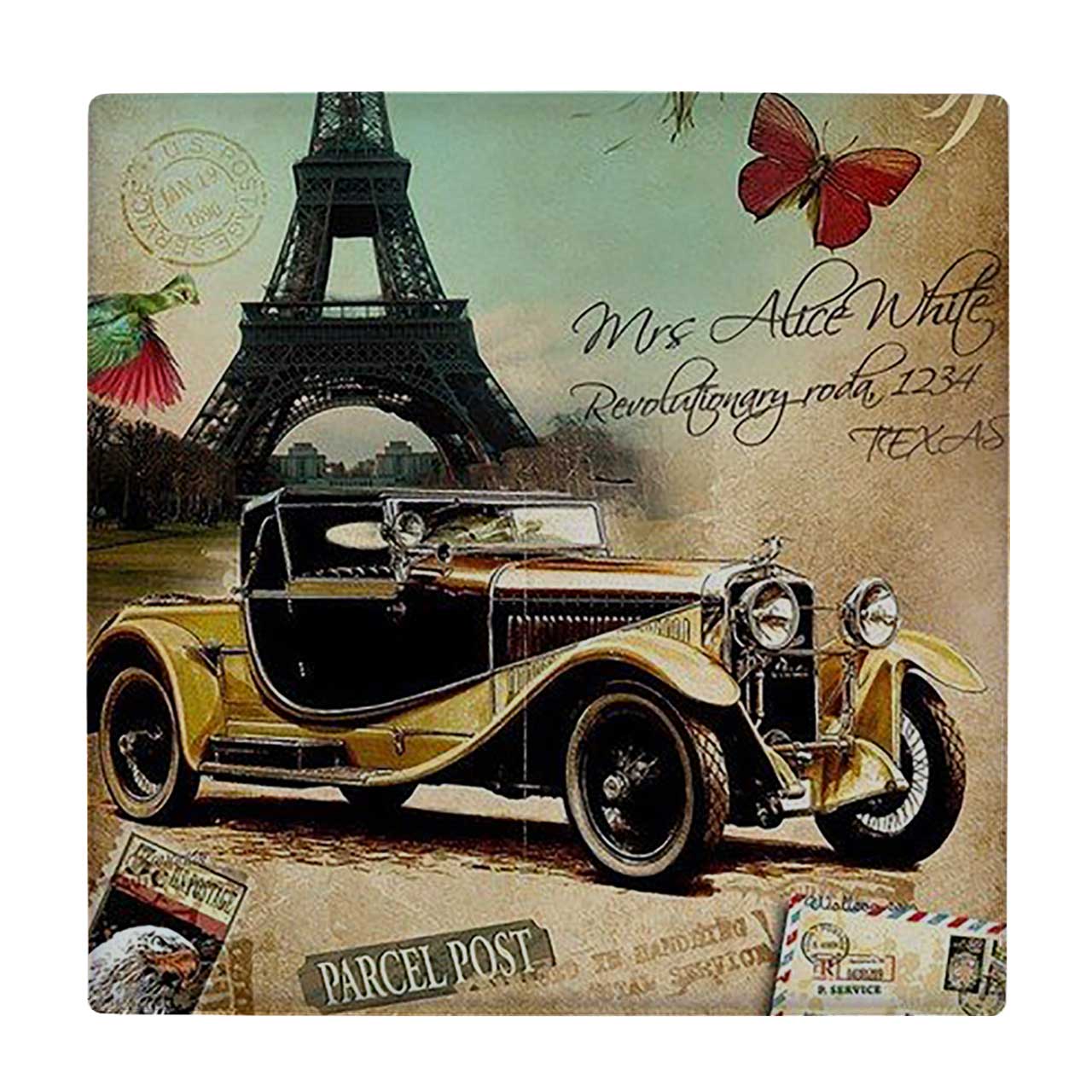  کاشی کارنیلا طرح نقاشی اتومبیل کلاسیک و برج ایفل کد wkk672