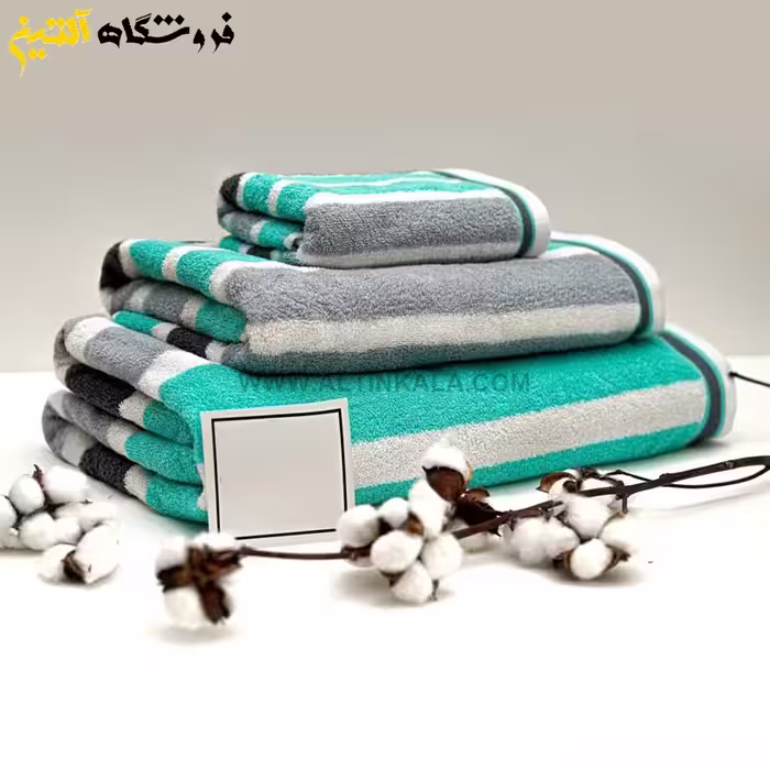 حوله استخری برق لامع طرح لادن فیروزه ای سایز 70×140
