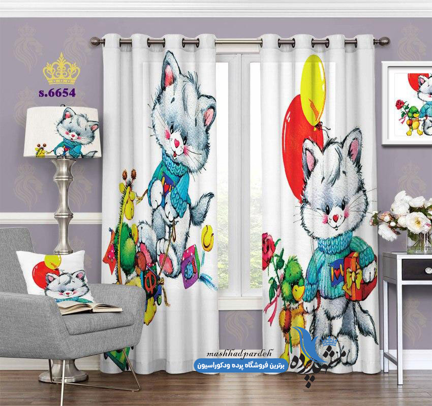 پرده پانچ طرح کودکانه گربه کد 6654