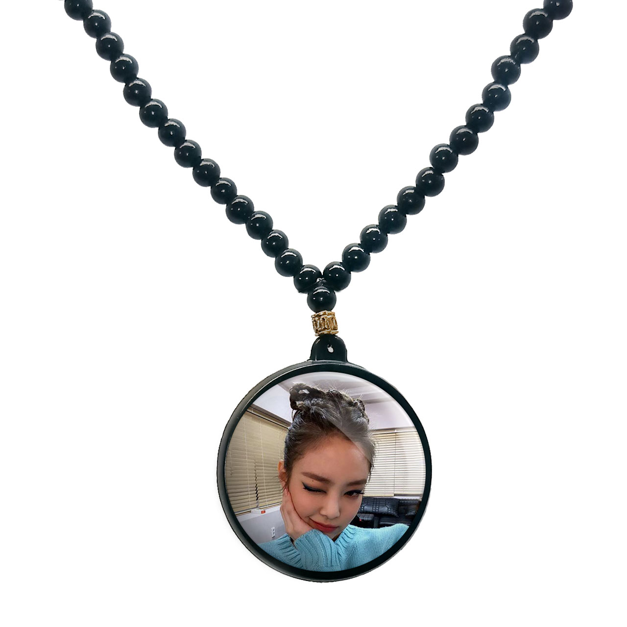 گردنبند پرمانه طرح بلک پینک کد pmd.6756 مدل دو طرفه